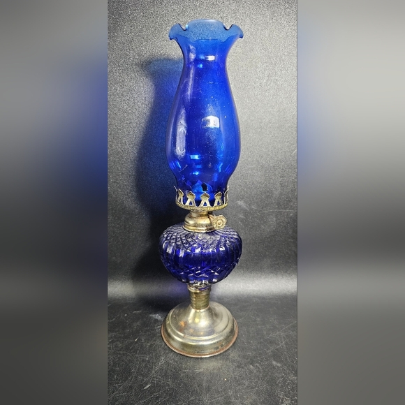 Vintage Blue Glass Lamp - Picture 1 of 7